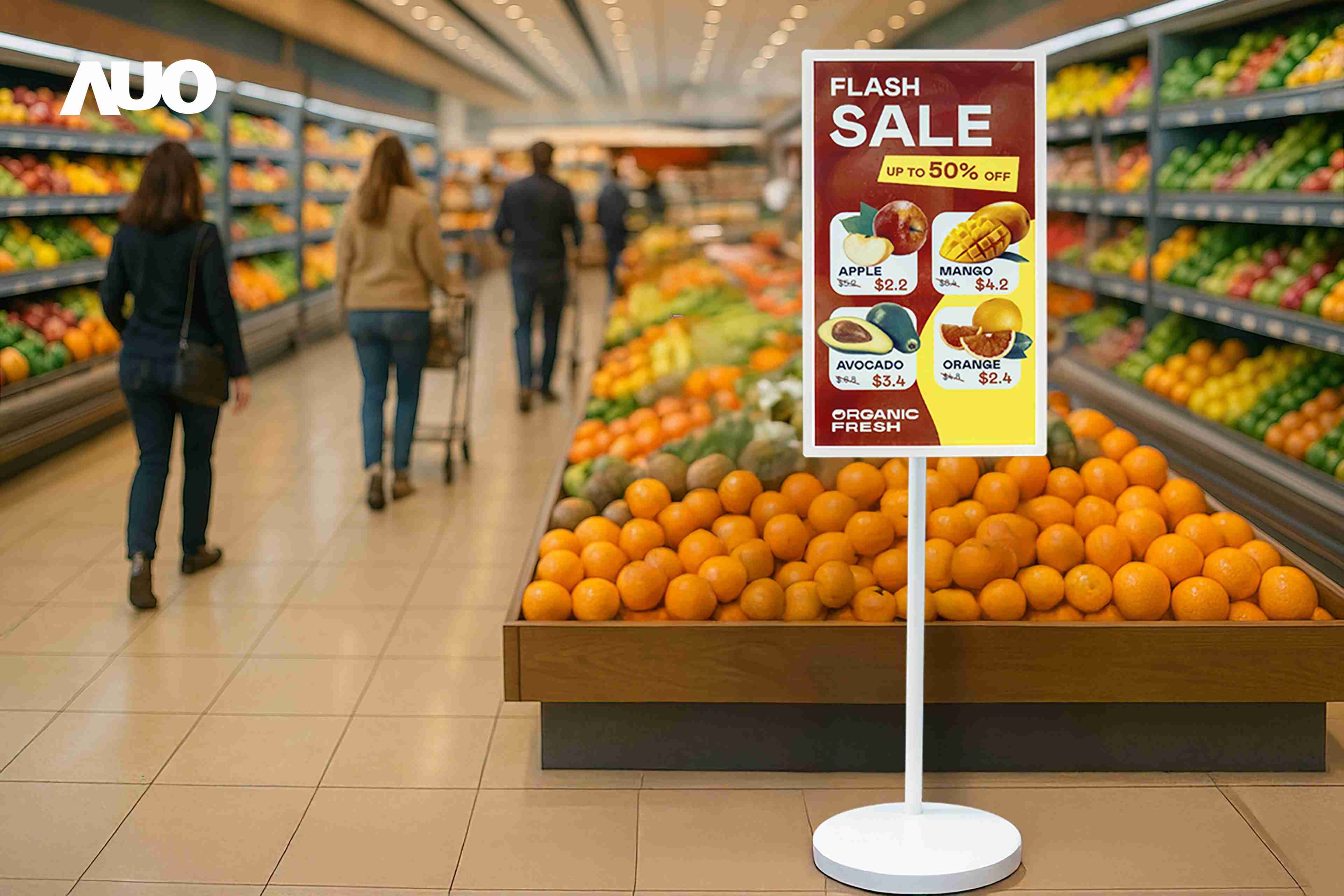 达擎首亮相低功耗、、全彩的〝aecoPost电子纸解决方案〞，，，，仅在更新画面时需要微量的电力驱动，，无需布建电线的便捷设计，，使其可灵活应用、、、随意置放，，并可透过云端或行动装置app，，轻松管理及排程广告内容，，，晋升店头营销利器。。。。